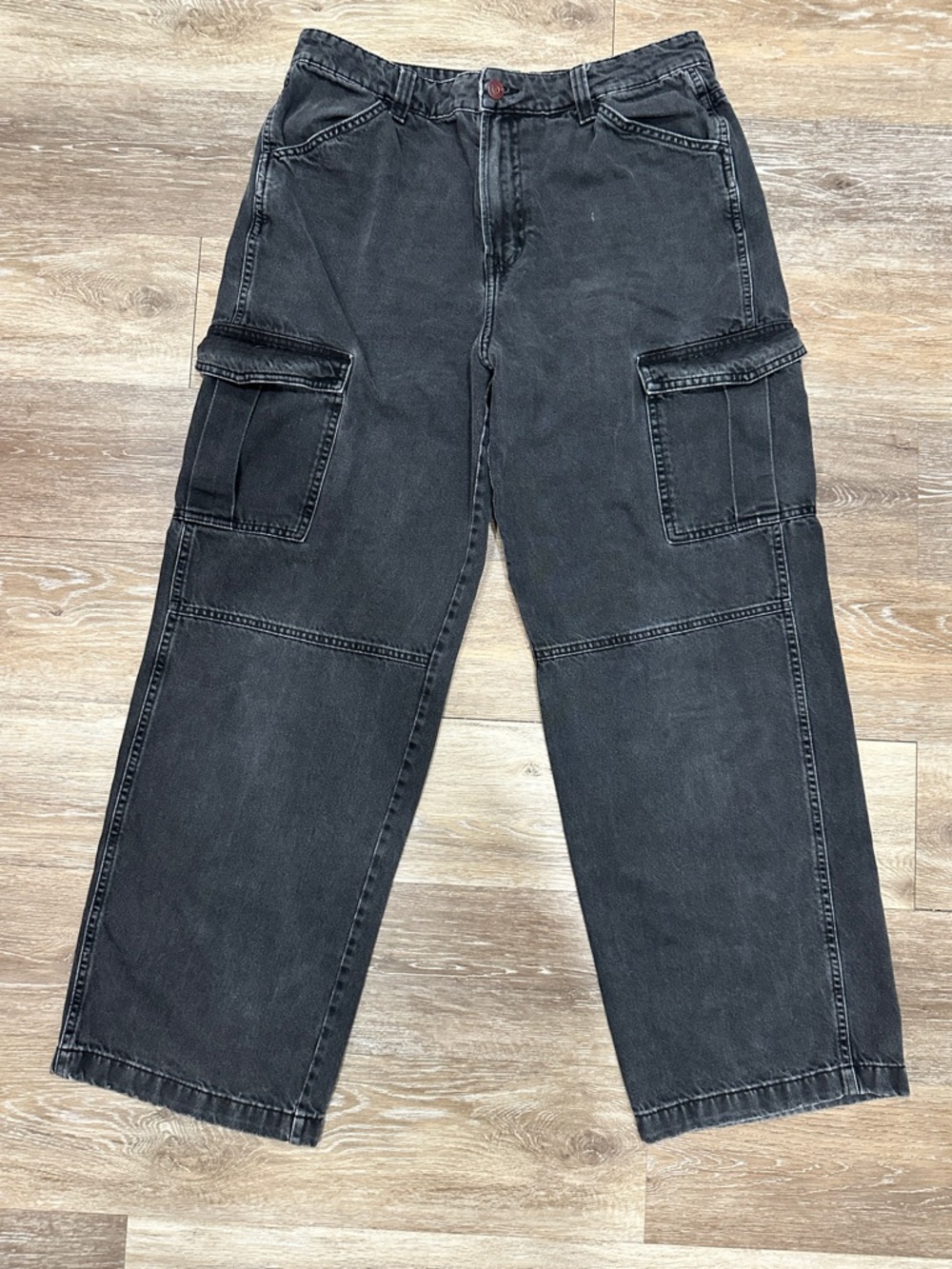 Black Denim Cargo Pants with Utility Pockets